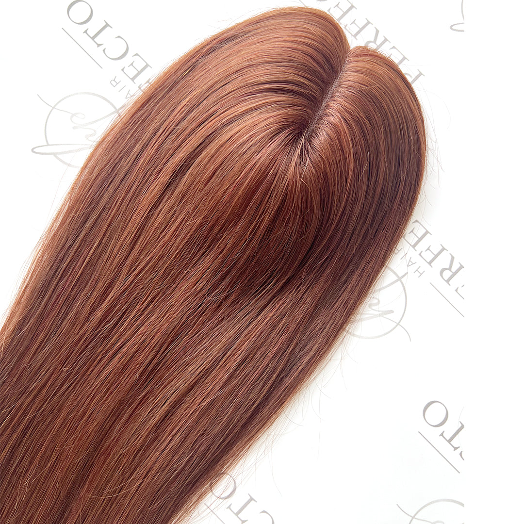 Red Human Hair Topper for thinning crown 3"x5" Mono Base