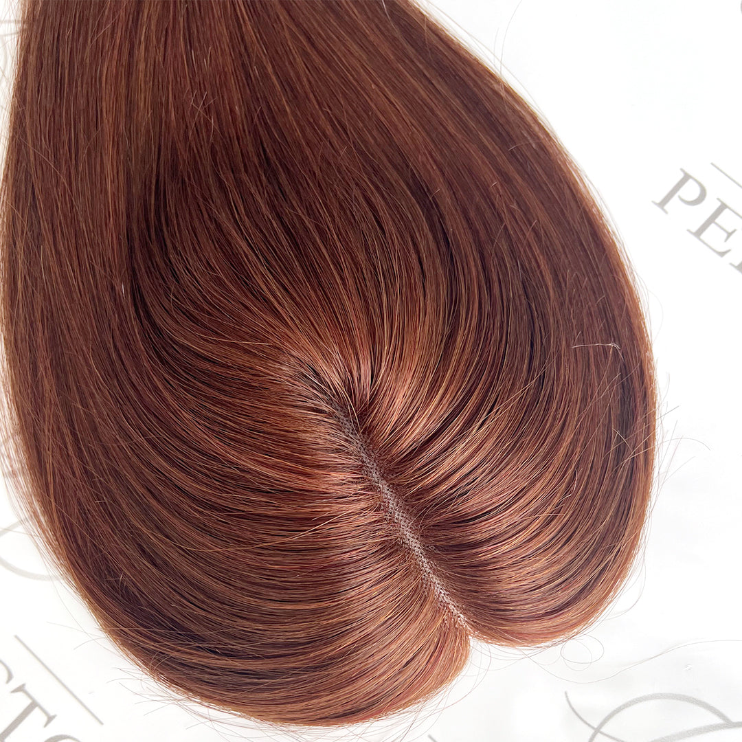 Red Human Hair Topper for thinning crown 3"x5" Mono Base