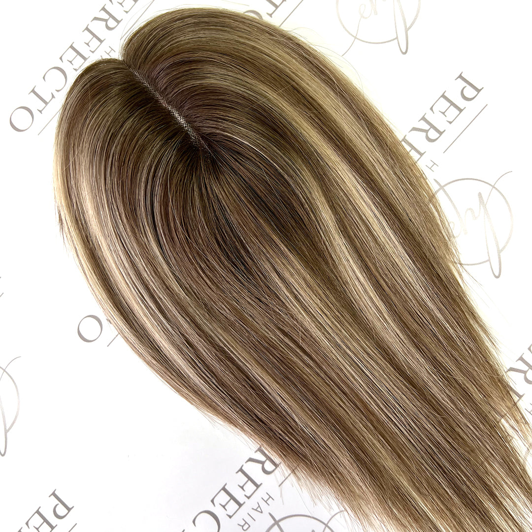 Premium Human Hair Clip In Toppers 3"*5" Balayage Color with Dark Roots Hair Pieces