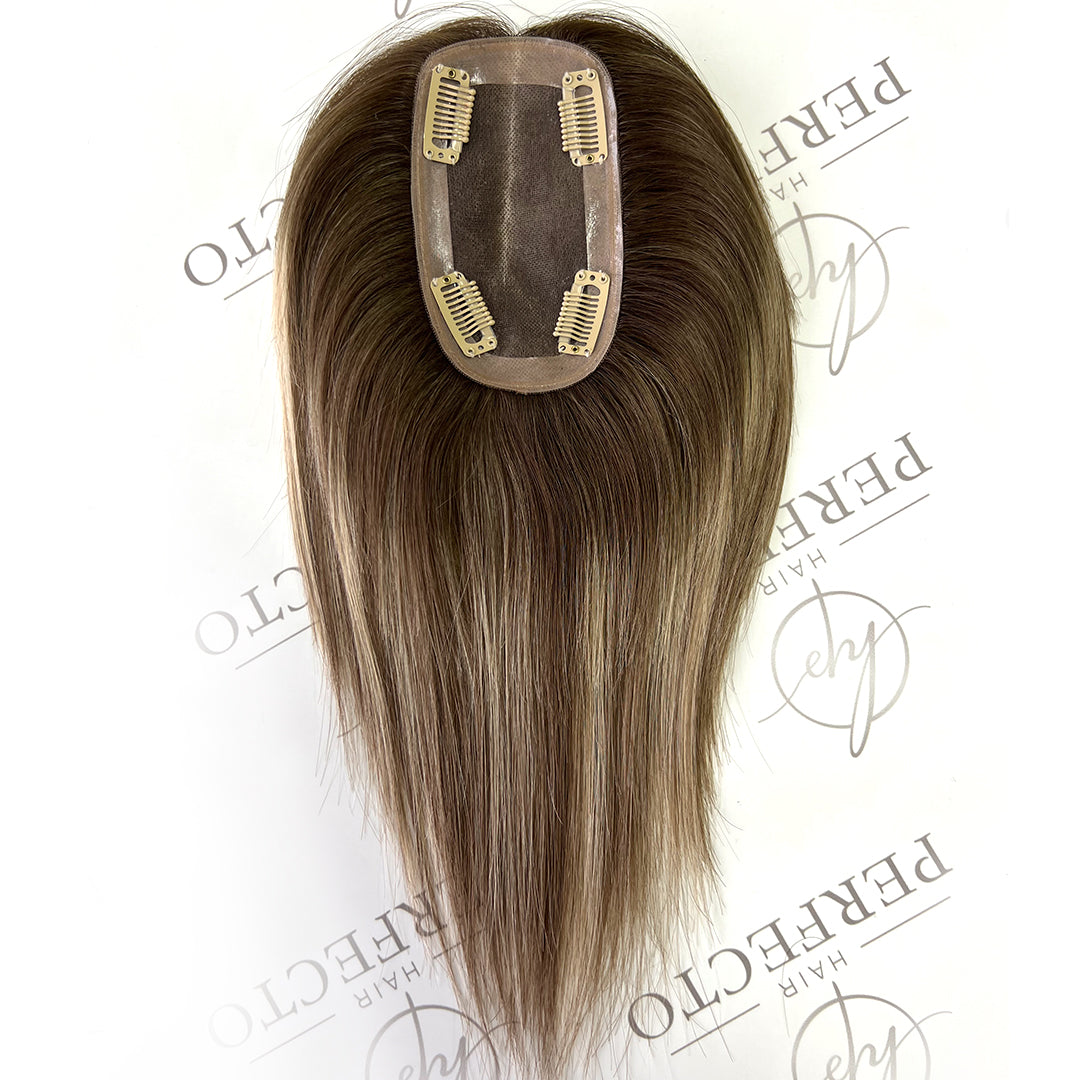 Premium Human Hair Clip In Toppers 3"*5" Balayage Color with Dark Roots Hair Pieces