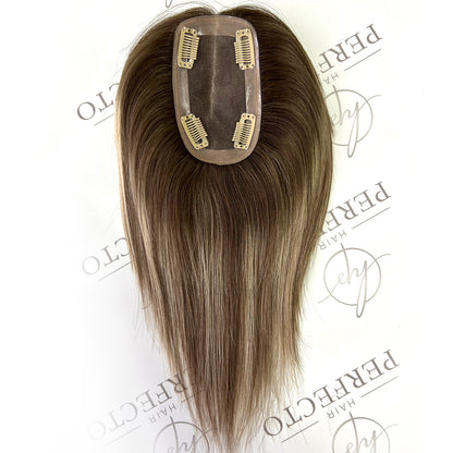 Premium Human Hair Clip In Toppers 3"*5" Balayage Color with Dark Roots Hair Pieces