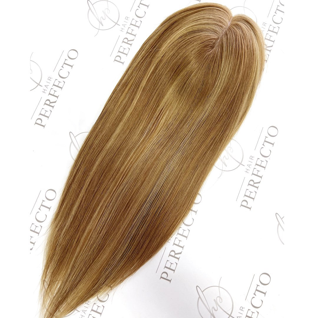 Human Hair Toppers For Women 3x5 Honey Brown Blonde Highlight Hair Pieces