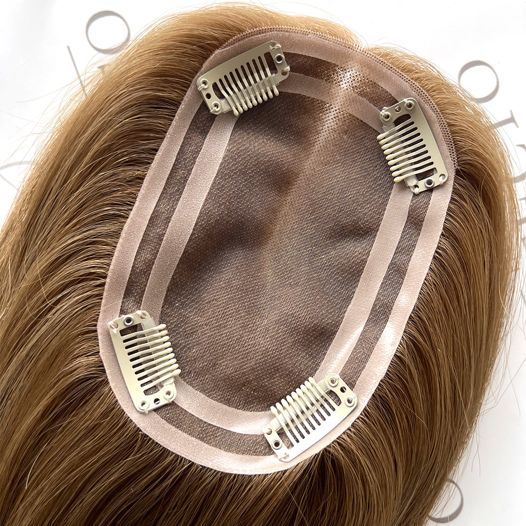 Hair Pieces For Alopecia 4"x6" Brown Highlight Human Hair Toppers