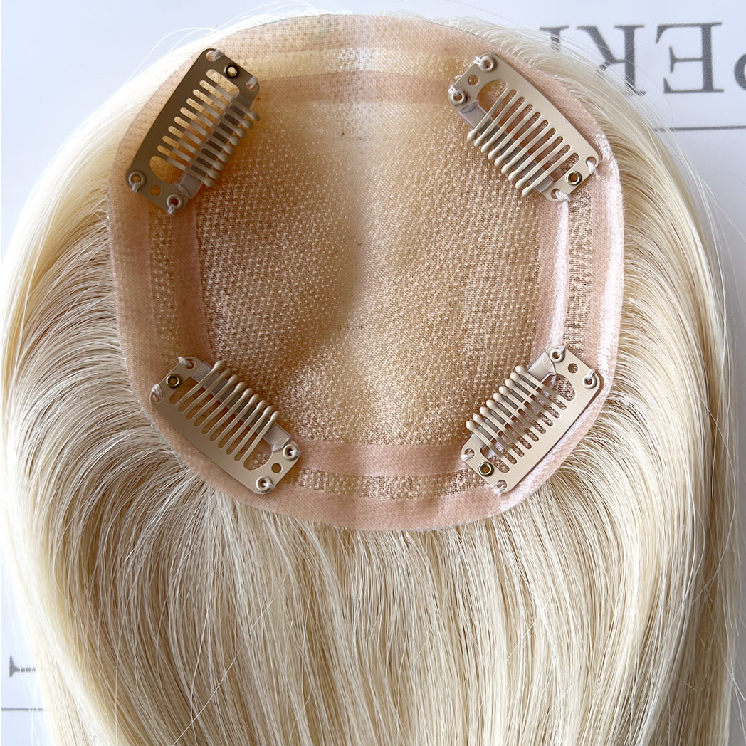 Platinum Blonde Human Hair Toppers For Women and Hair Loss 4x4