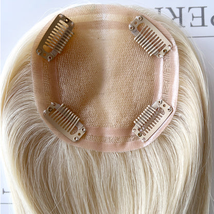 Platinum Blonde Human Hair Toppers For Women and Hair Loss 4x4