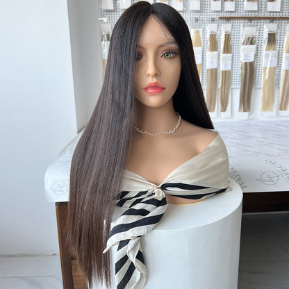 Top Lace Wig 24 Inch 100% Virgin Human Hair Natural Black Wigs