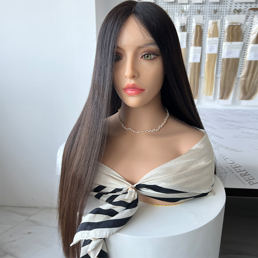 Top Lace Wig 24 Inch 100% Virgin Human Hair Natural Black Wigs
