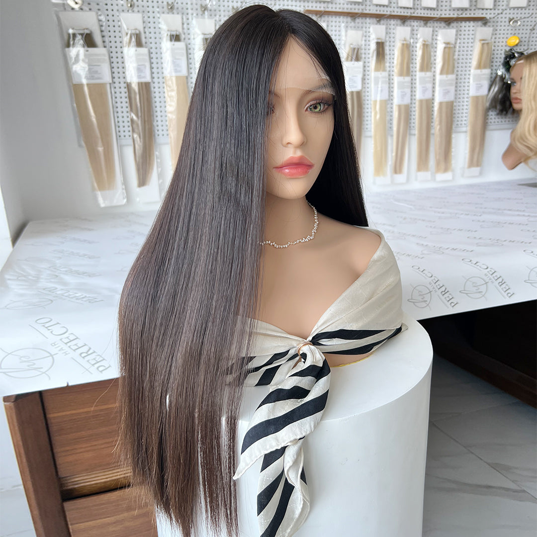 Top Lace Wig 24 Inch 100% Virgin Human Hair Natural Black Wigs