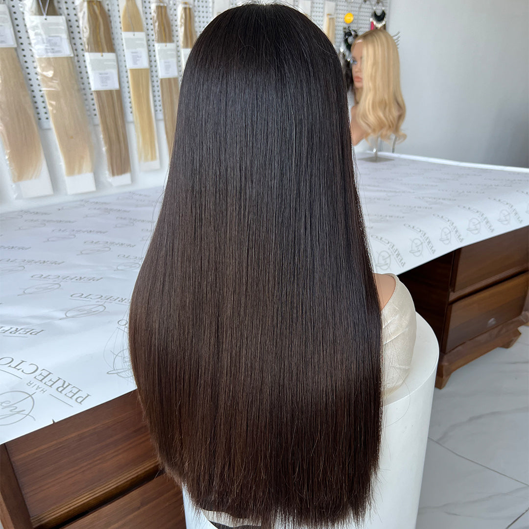 Top Lace Wig 24 Inch 100% Virgin Human Hair Natural Black Wigs