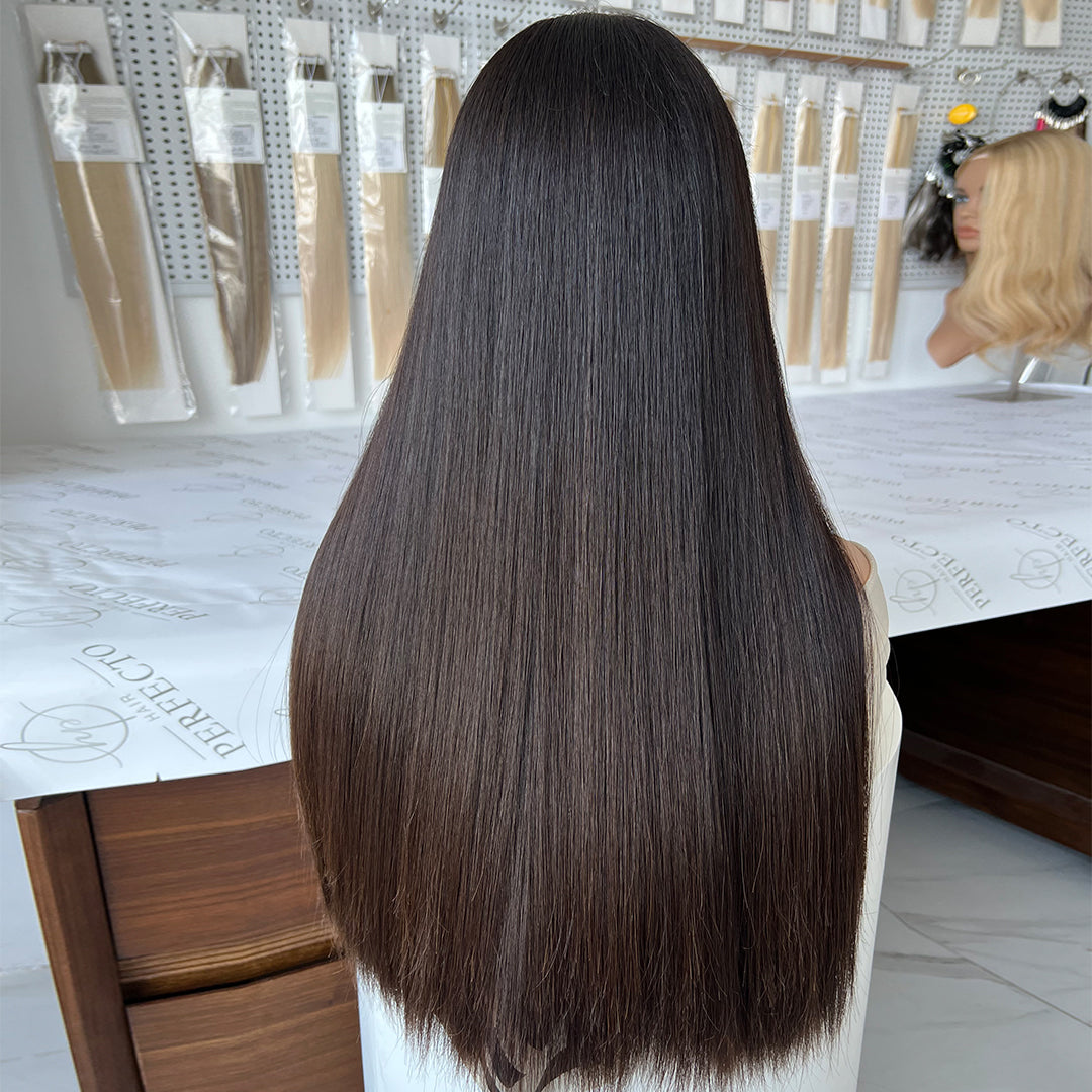 Top Lace Wig 24 Inch 100% Virgin Human Hair Natural Black Wigs