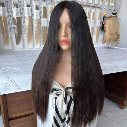 Top Lace Wig 24 Inch 100% Virgin Human Hair Natural Black Wigs