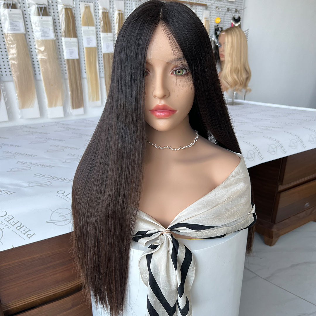 Top Lace Wig 24 Inch 100% Virgin Human Hair Natural Black Wigs