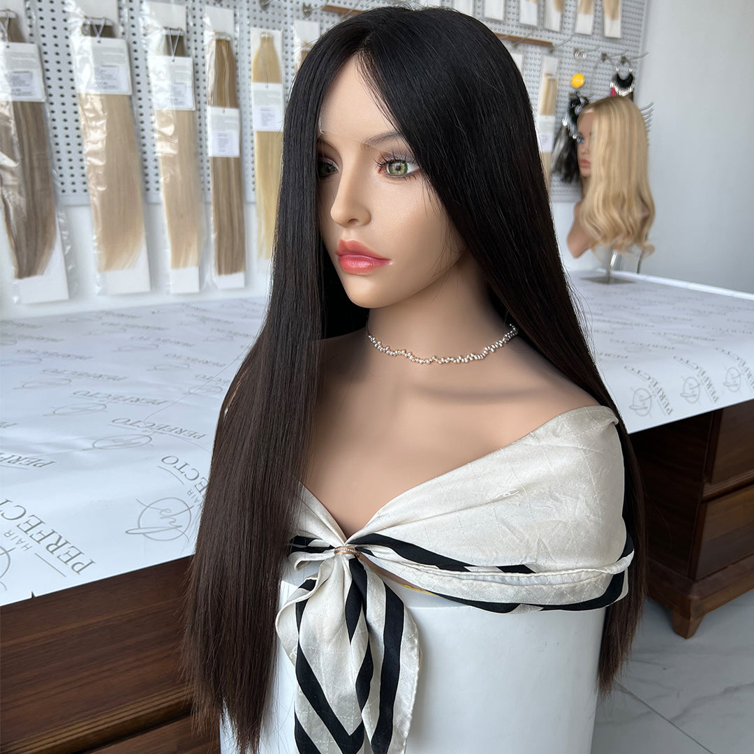 Top Lace Wig 24 Inch 100% Virgin Human Hair Natural Black Wigs