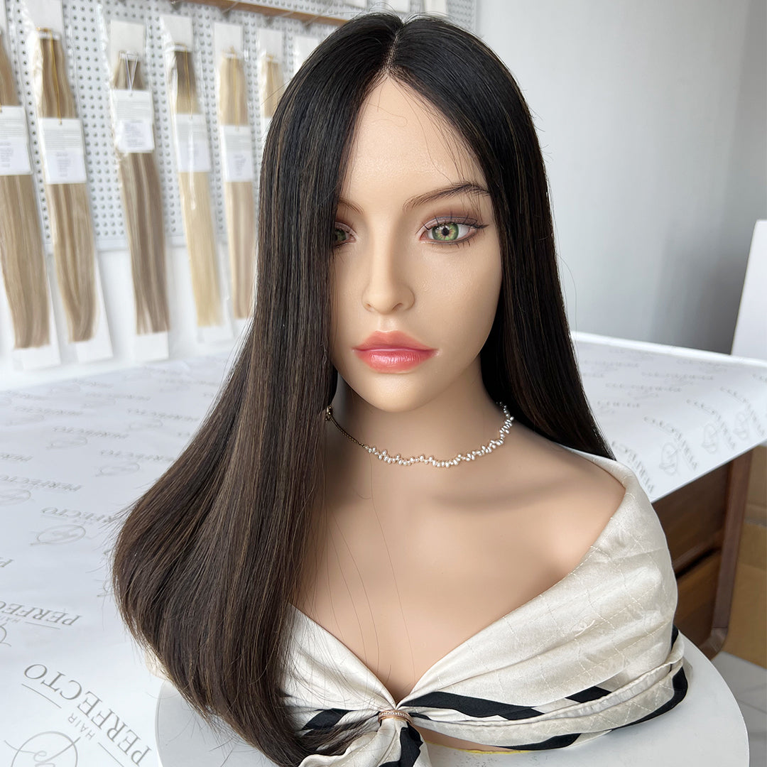 Top Lace Wig 18 Inch Natural Black to Brown Shade Wigs