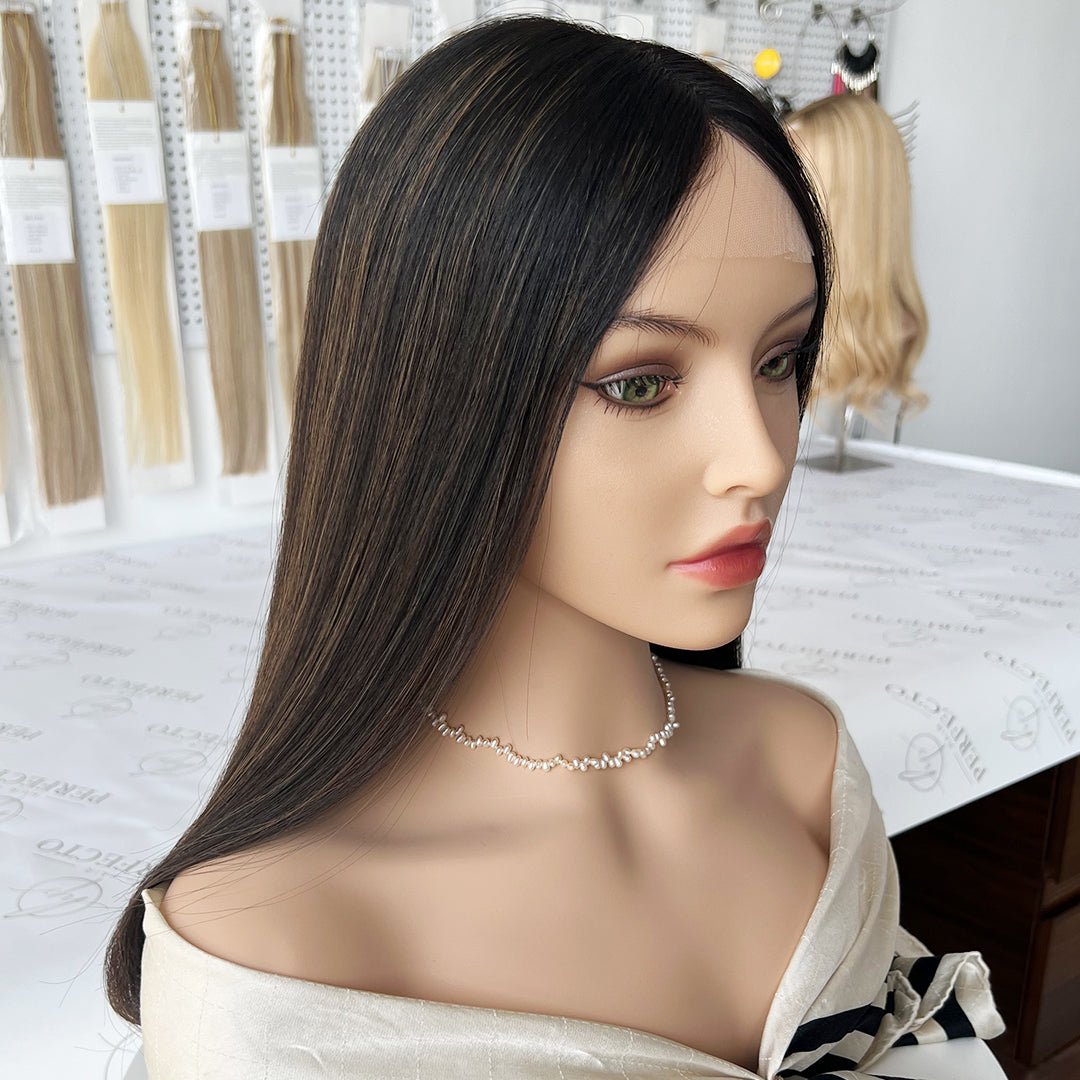 Top Lace Wig 18 Inch Natural Black to Brown Shade Wigs