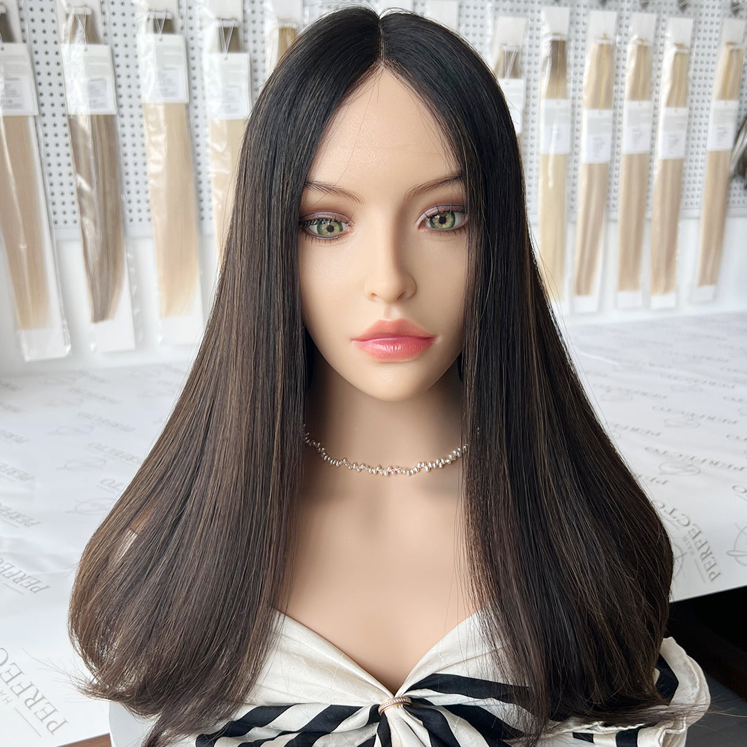 Top Lace Wig 18 Inch Natural Black to Brown Shade Wigs