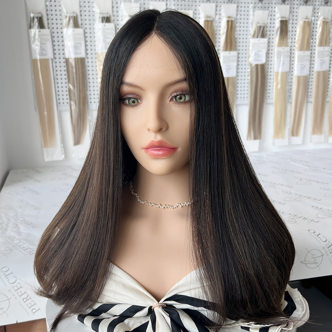 Top Lace Wig 18 Inch Natural Black to Brown Shade Wigs