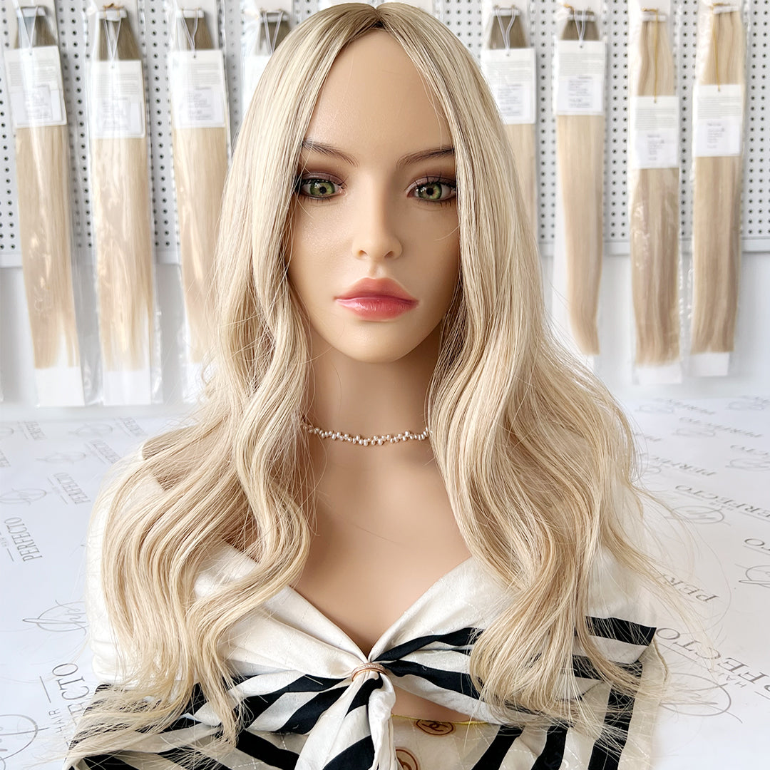 Blonde Hair Toppers With Dark Root 8*8 Silk Base Topper | Hairperfecto