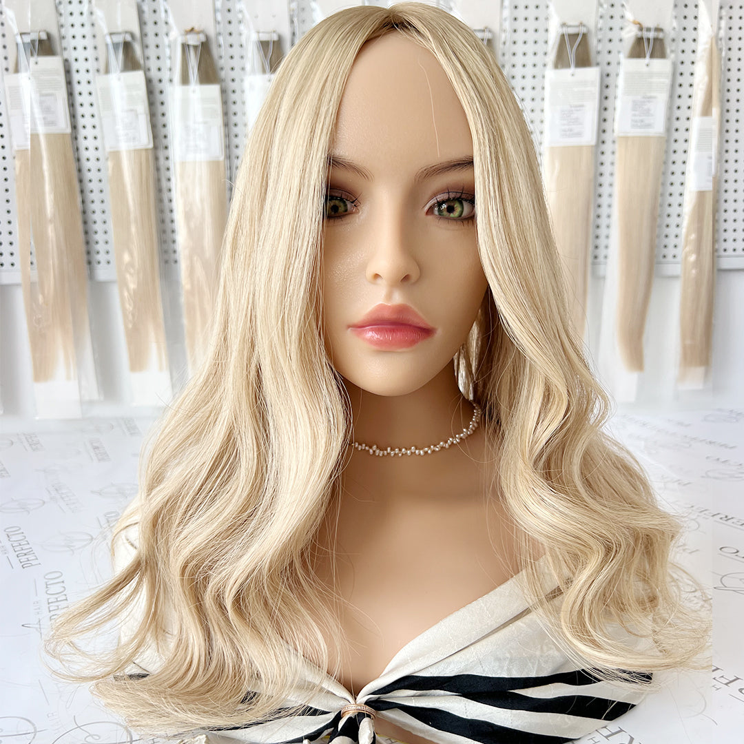 Blonde Hair Toppers Low Highlight with Dark Root Hair Topper | Hairperfecto