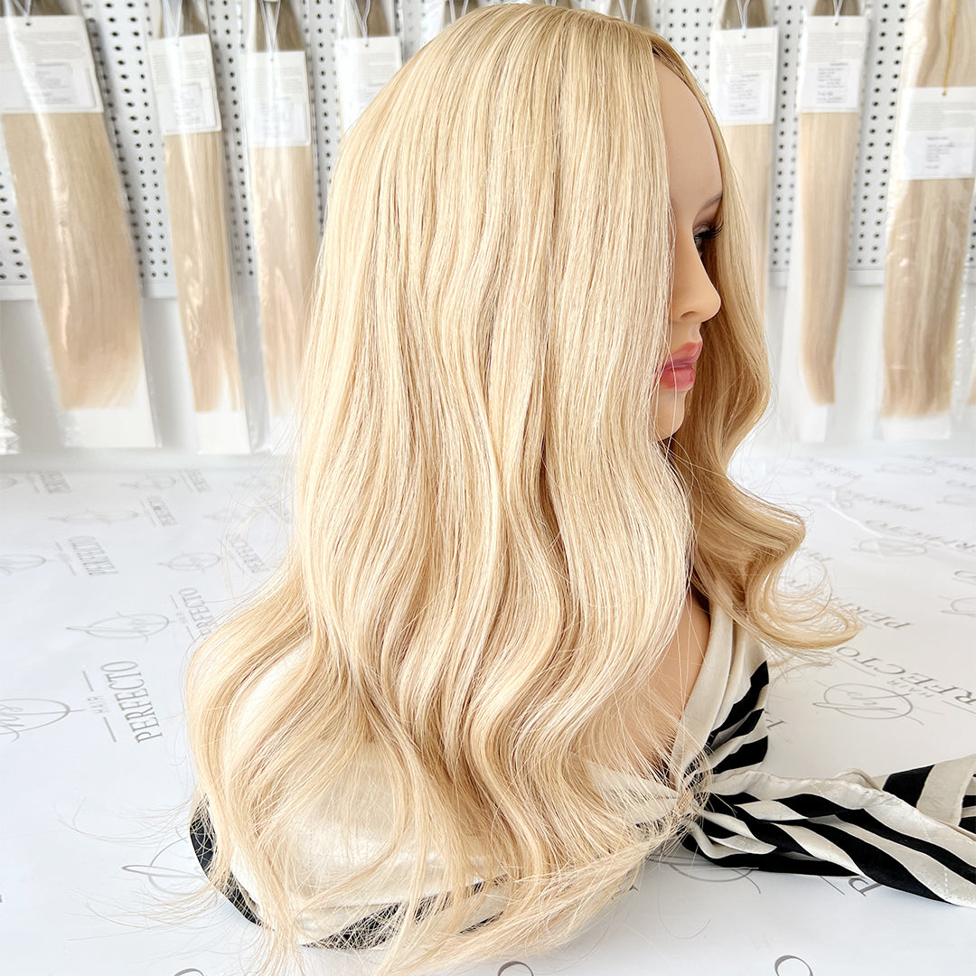 Blonde Hair Toppers Low Highlight with Dark Root Hair Topper | Hairperfecto