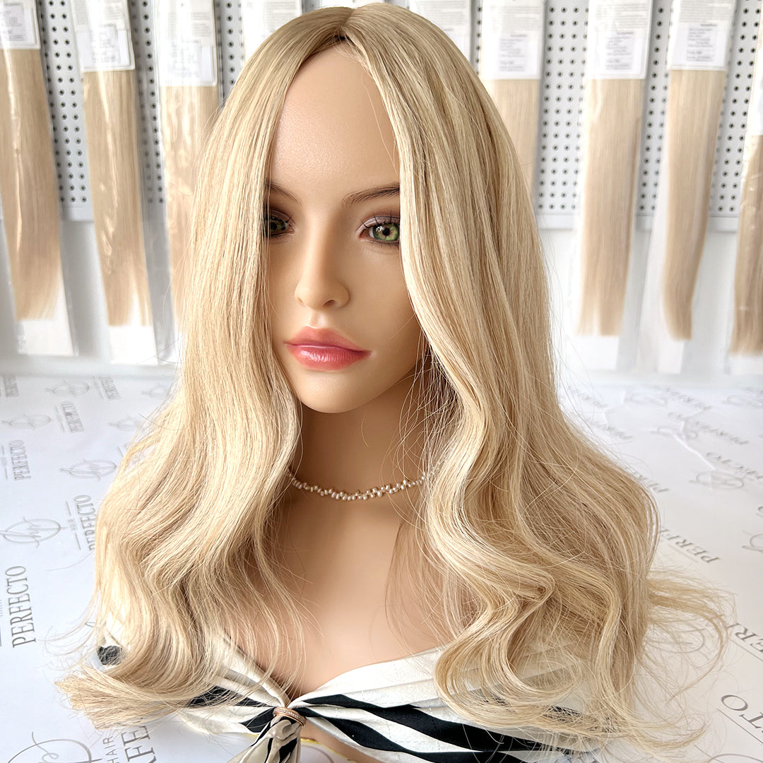 Blonde Hair Toppers Low Highlight with Dark Root Hair Topper | Hairperfecto