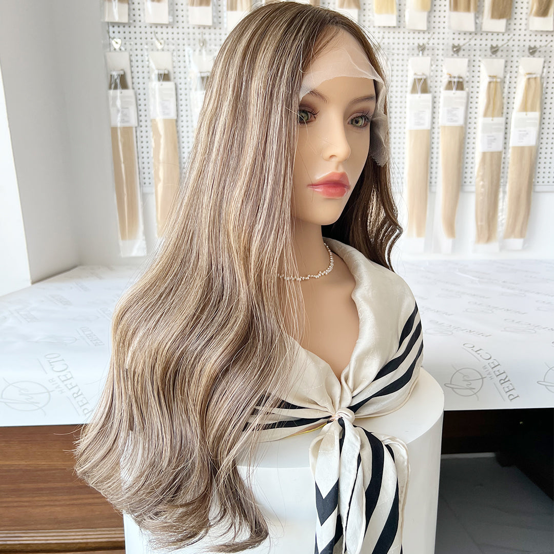 Lace Top Wig 22 Brown Blonde Highlights Virgin Human Hair Wigs