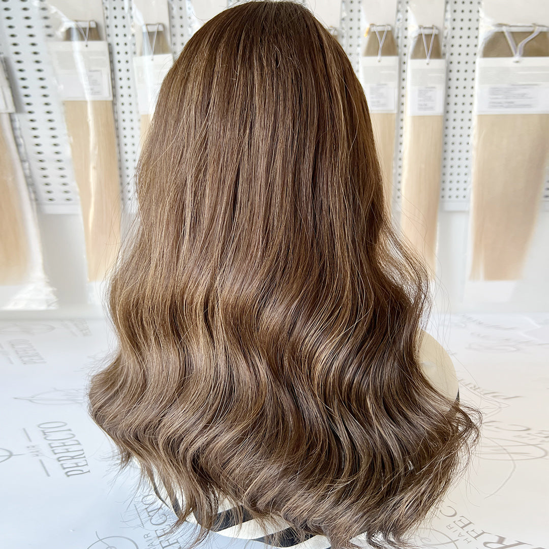 Luxury Top Lace Wig 20 Inch Brown to Ash Brown Human Hair Wig