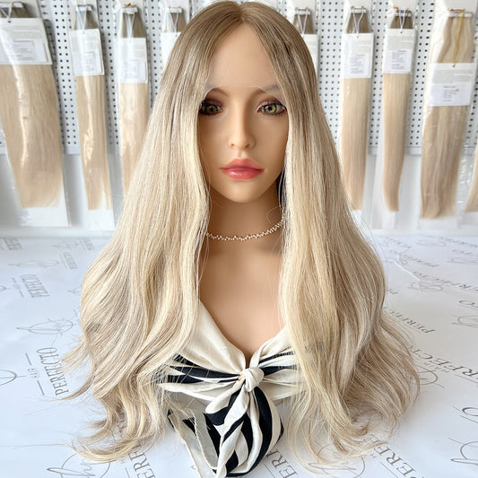 Lace Top Wig Virgin Human Hair Platinum Ash Blonde Wigs With Dark Roots