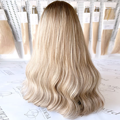 Lace Top Wig Virgin Human Hair Platinum Ash Blonde Wigs With Dark Roots