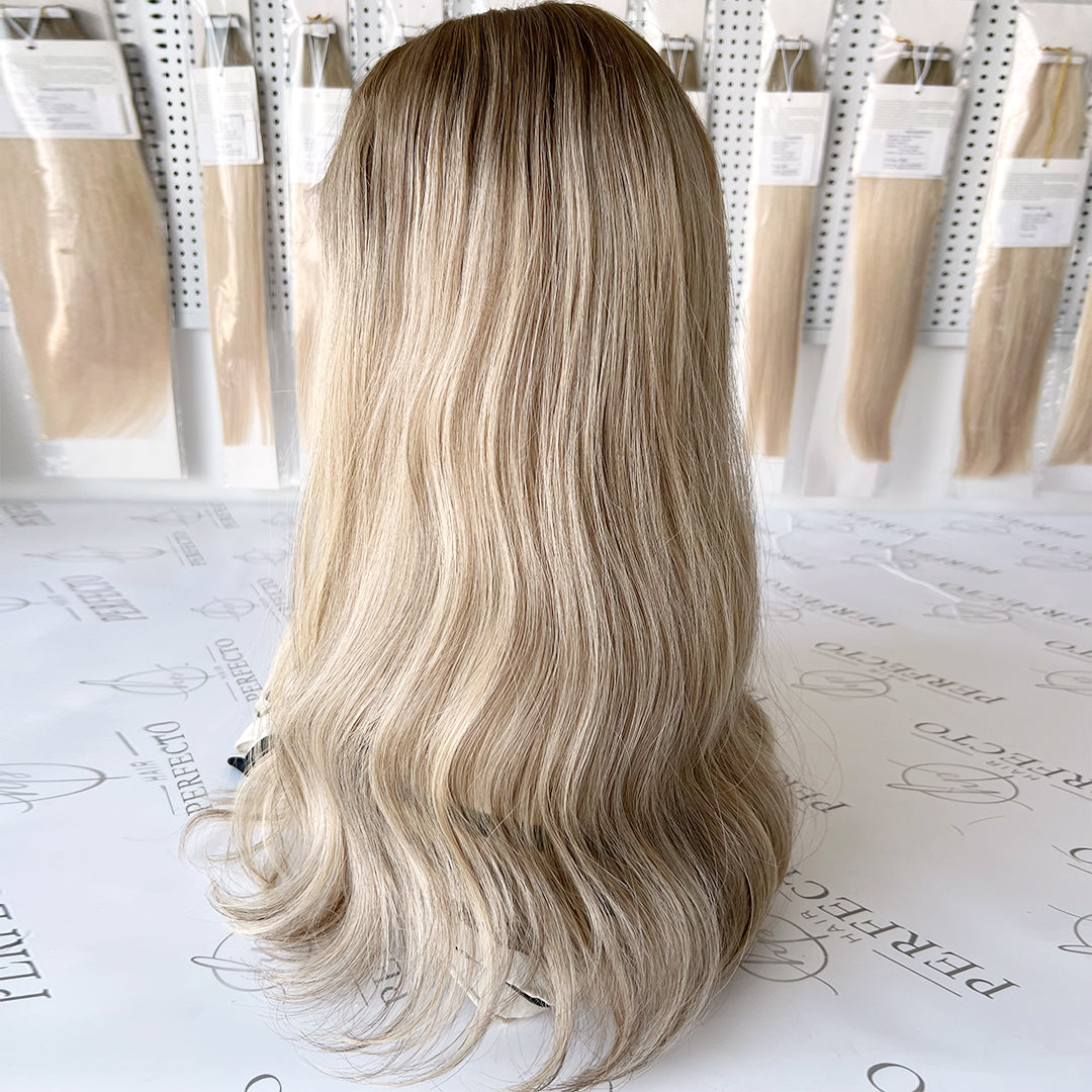 Lace Top Wig Virgin Human Hair Platinum Ash Blonde Wigs With Dark Roots