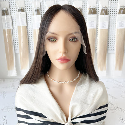 13 Inch Top Lace Wigs Natural Black Luxury Silky Straight Wig