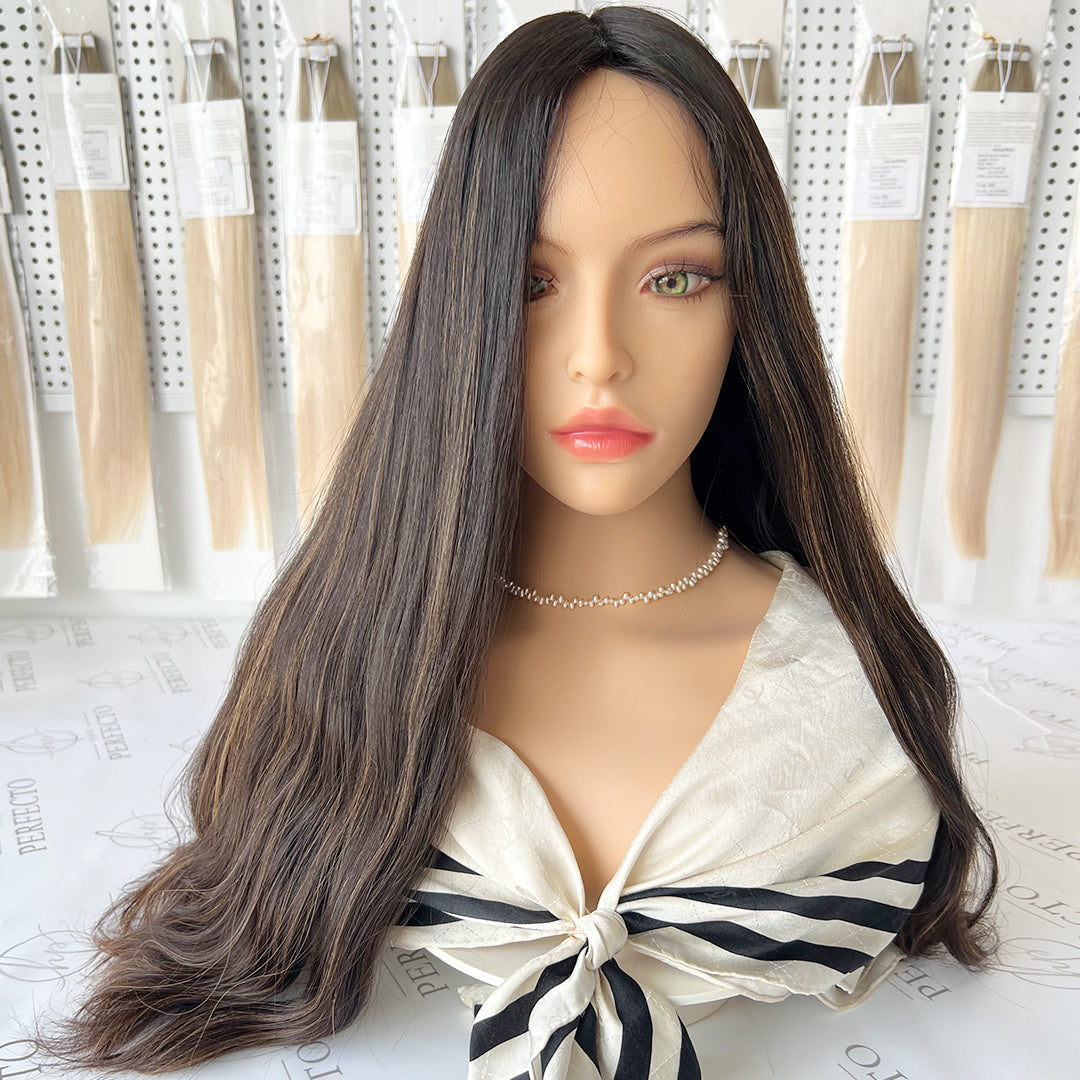 Silk Lace Wig 23 Inch Natural Black VSilk Top Wig 23 Inch Natural Black Virgin Hair with Brown Highlightsirgin Hair with Brown Highlights