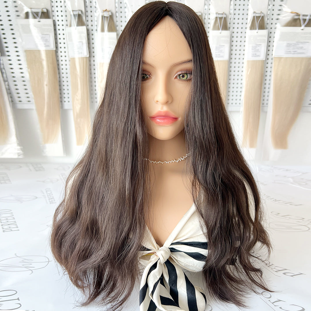 Silk Top Wig 22 Inch Darkest Brown Hair Color Jewish Wigs