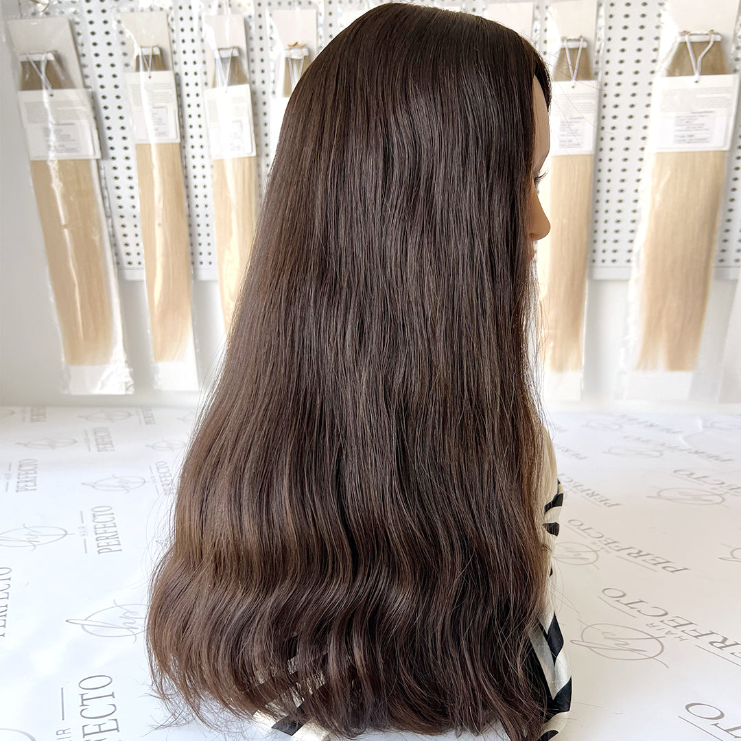 Silk Top Wig 22 Inch Darkest Brown Hair Color Jewish Wigs
