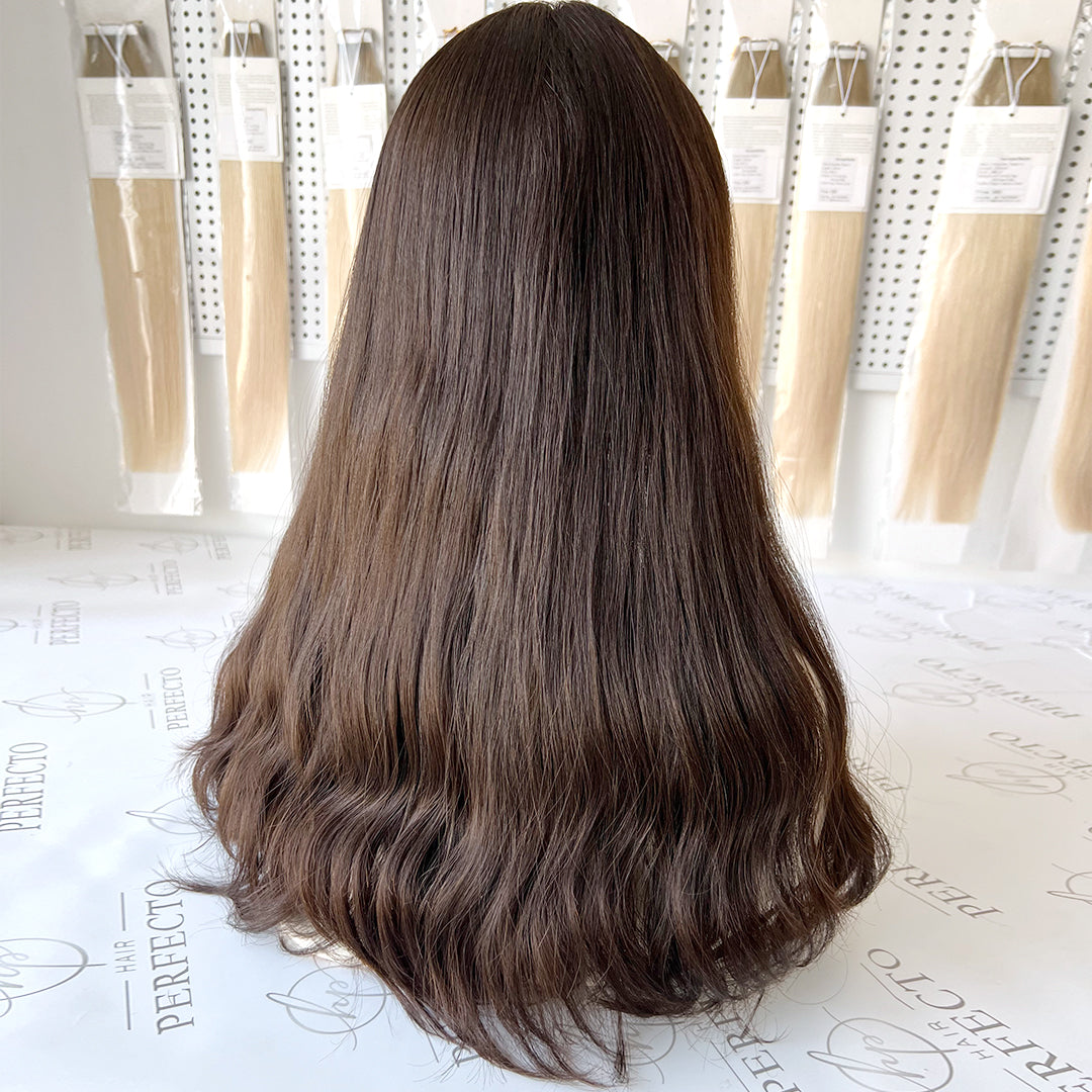 Silk Top Wig 22 Inch Darkest Brown Hair Color Jewish Wigs