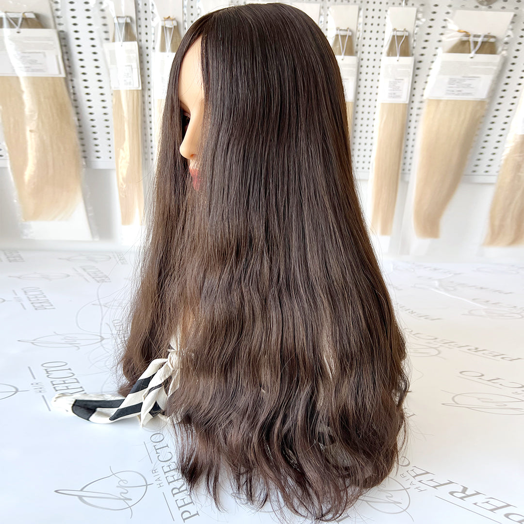 Silk Top Wig 22 Inch Darkest Brown Hair Color Jewish Wigs