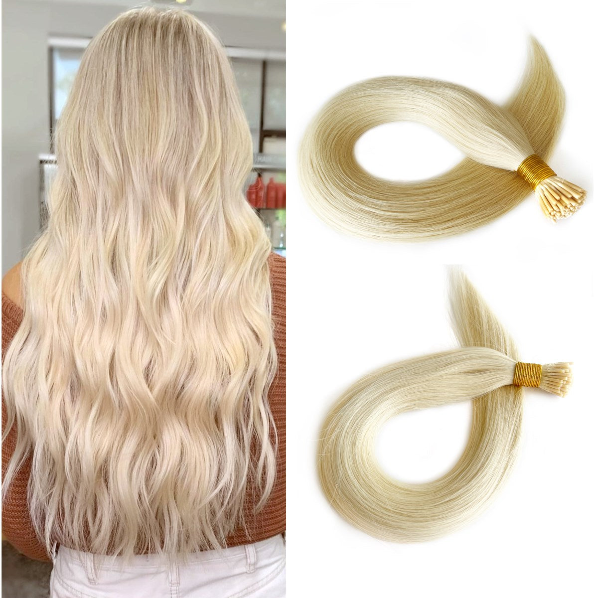 I Tip Hair Extensions Blonde Keratin Hair  #613| Hairperfecto