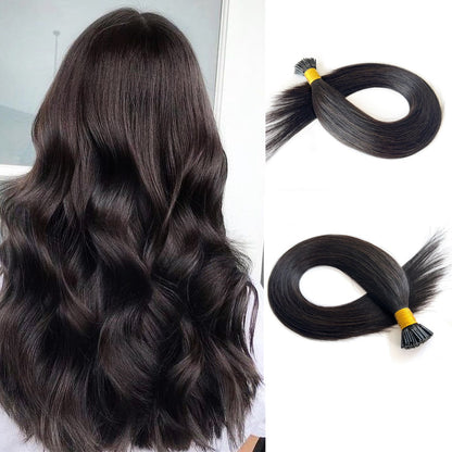 I Tip Hair Extensions Human Hair Keratin Hair Off Black #1B | Hairperfecto