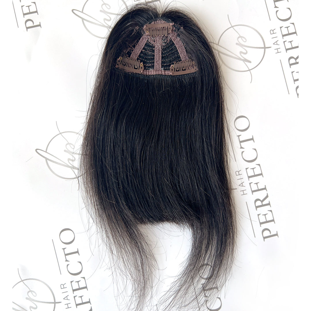 French Bangs Real Human Hair Clip in Bangs with Temples -#NC Natural Black