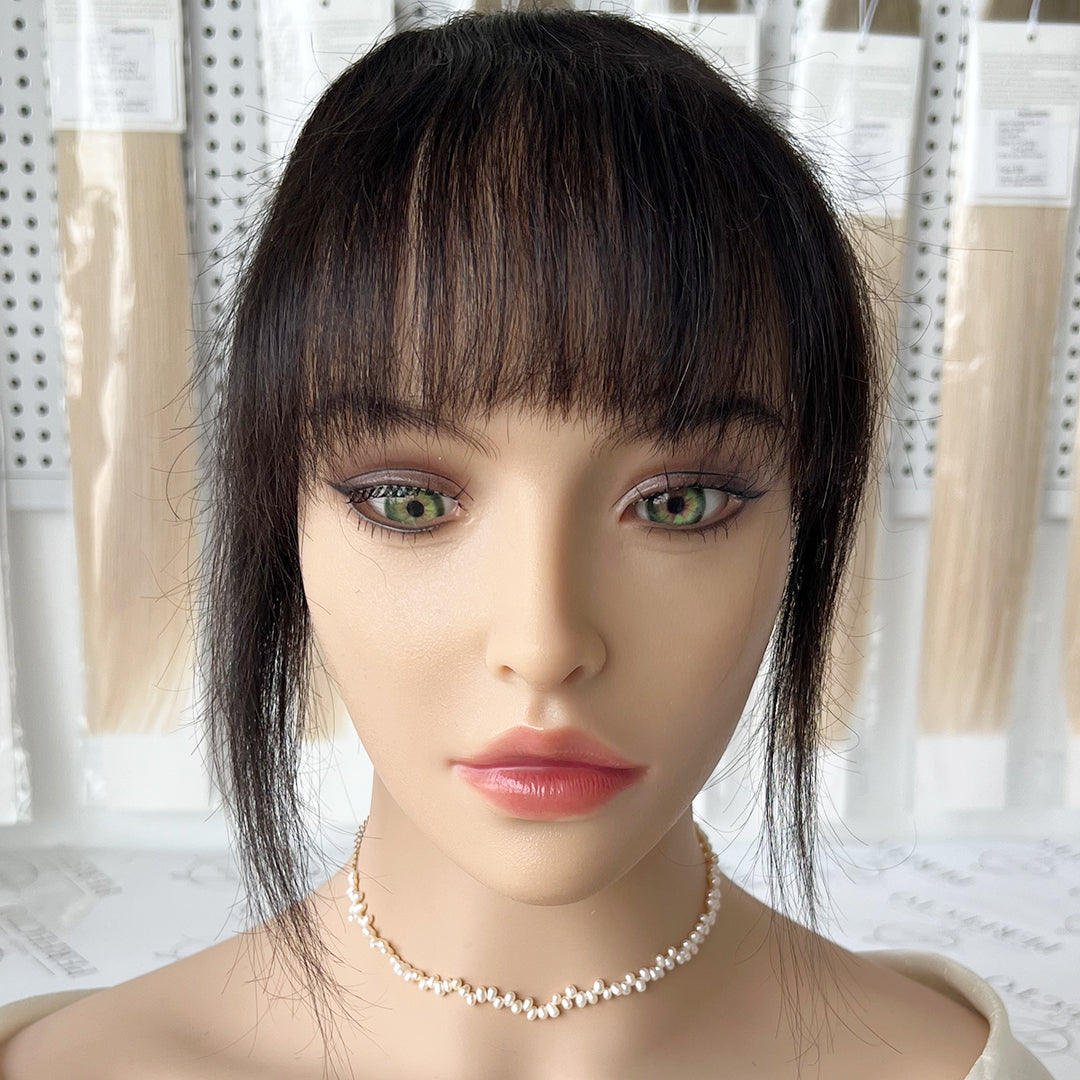 French Bangs Real Human Hair Clip in Bangs with Temples -#NC Natural Black