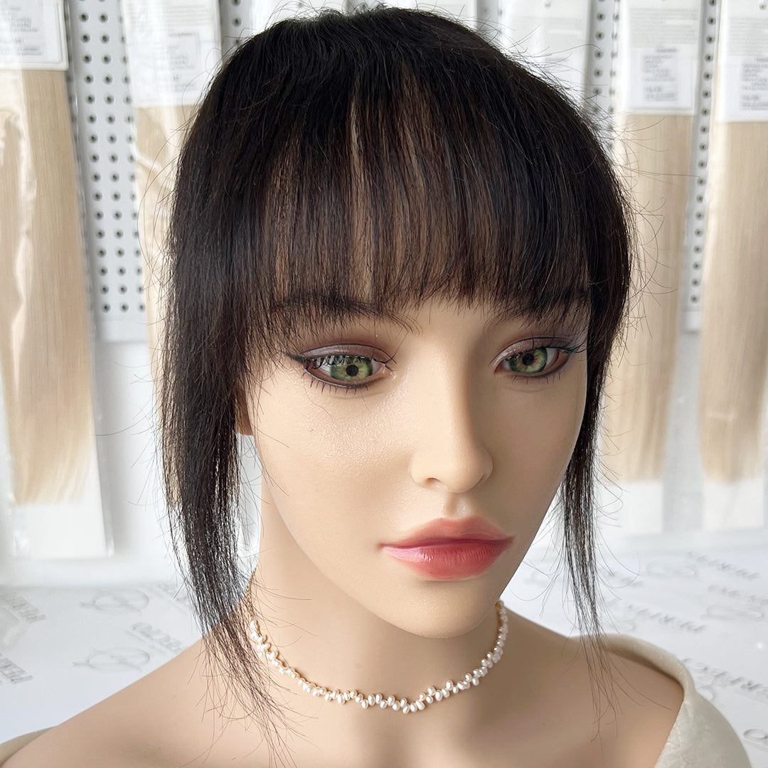 French Bangs Real Human Hair Clip in Bangs with Temples -#NC Natural Black