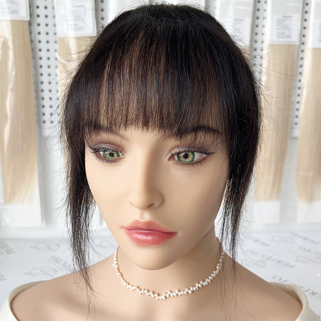 French Bangs Real Human Hair Clip in Bangs with Temples -#NC Natural Black