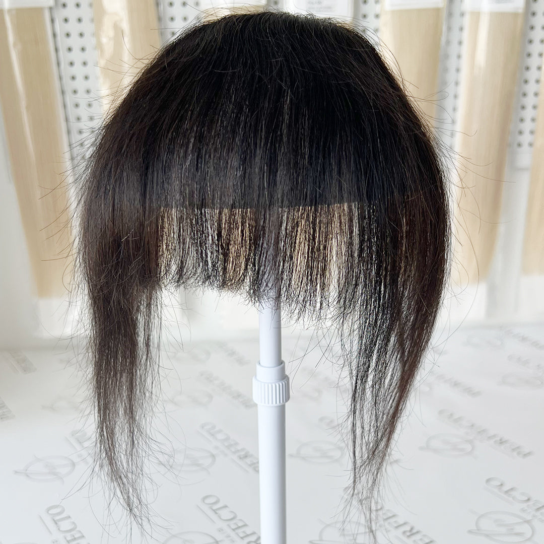 French Bangs Real Human Hair Clip in Bangs with Temples -#NC Natural Black