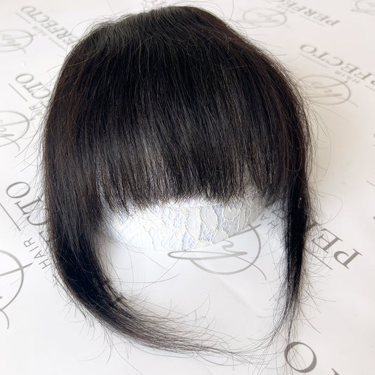 French Bangs Real Human Hair Clip in Bangs with Temples -#NC Natural Black