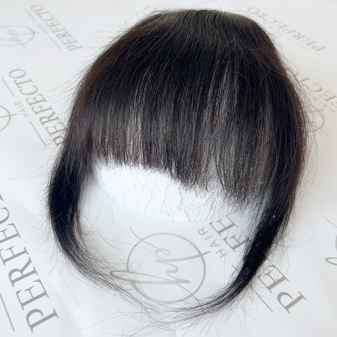 French Bangs Real Human Hair Clip in Bangs with Temples -#NC Natural Black